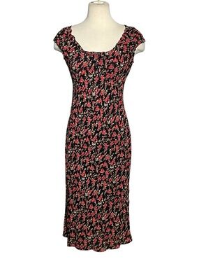 Vintage Y2K MultiBlu Rose Print Milkmaid Midi Dress